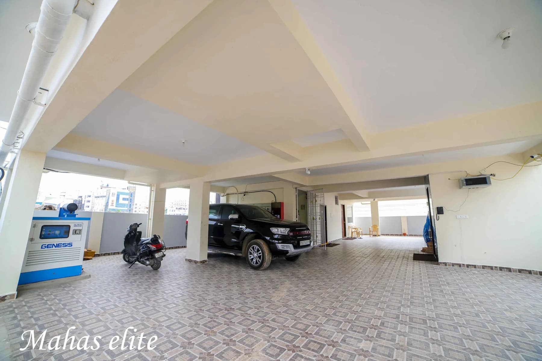Free covered car parking at Mahas Elite in Tirupati