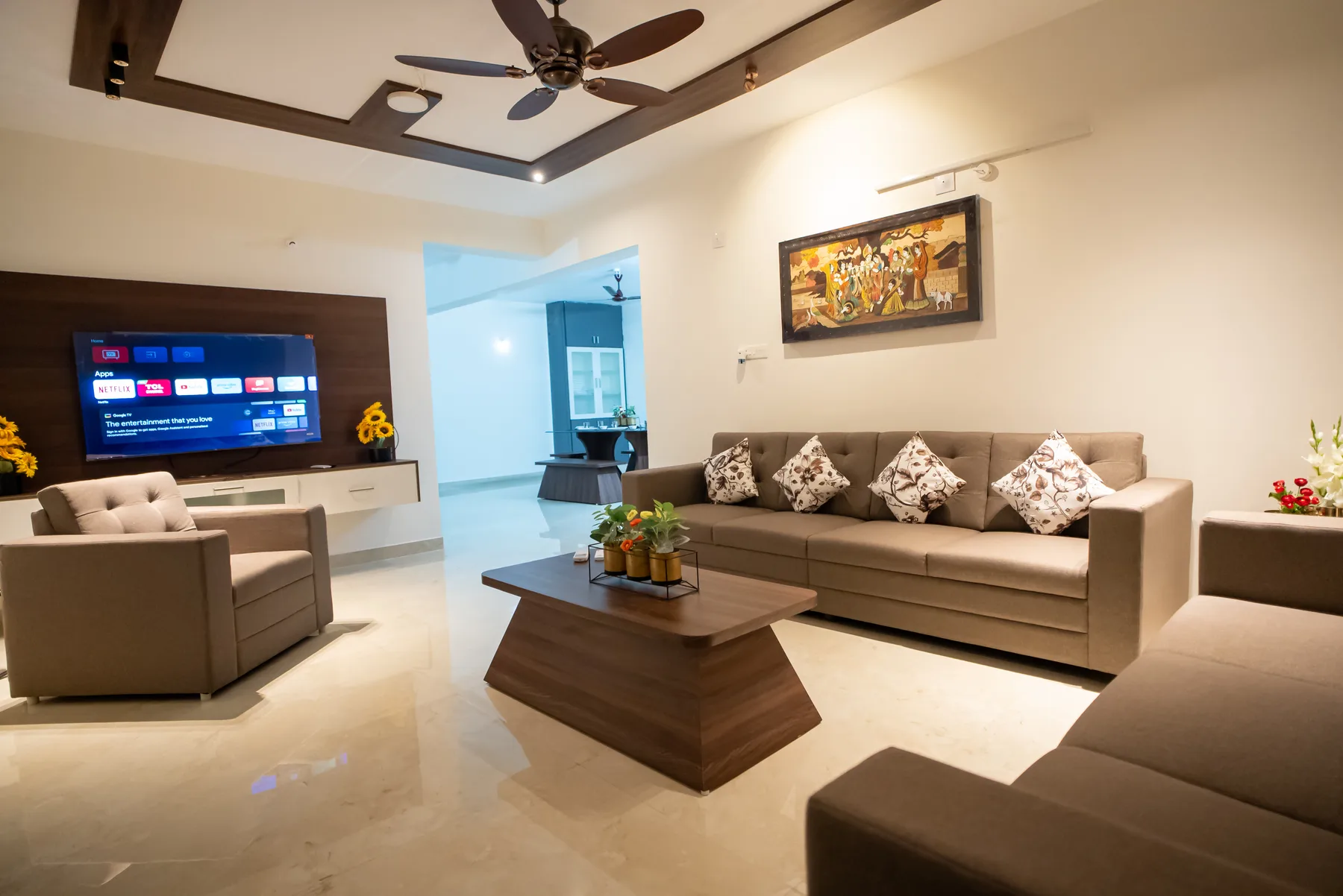 Spacious sofa seating in the Mahas Vrindavan living room